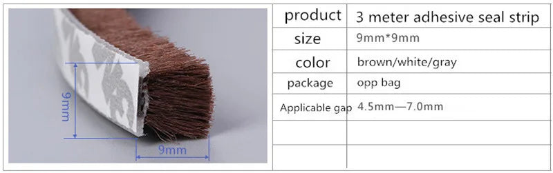 3Meters/5Meters Brush Strip Self Adhesive Door Window Sealing Strip Home Door Window Sound Insulation Wind-proof Strip Gasket