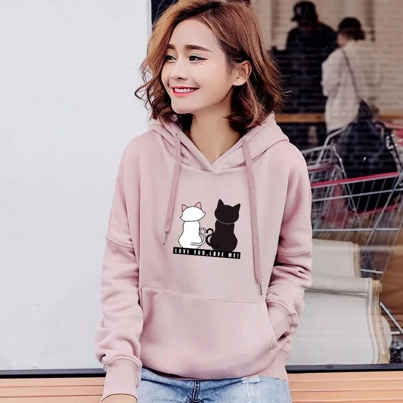 2022 Streetwear Hoodies Women Sweatshirt Autumn Spring Long Sleeve Harajuku Cute Cat Print Female Casual Pullover sudadera mujer