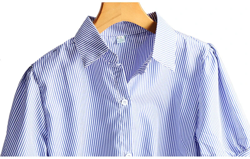 AOSSVIAO Casual Women Shirts 2024 Summer New Fashion Collar Blouse Stripe Buttons White Shirt Women Tops Streetwear
