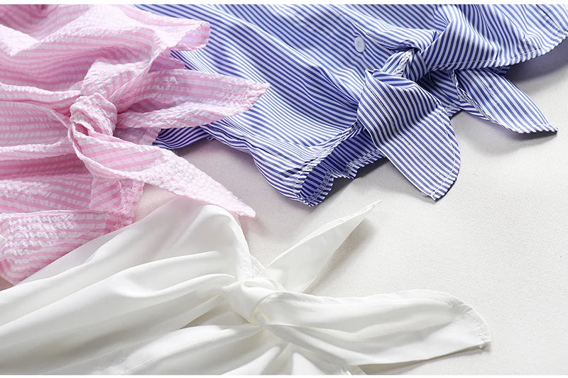 AOSSVIAO Casual Women Shirts 2024 Summer New Fashion Collar Blouse Stripe Buttons White Shirt Women Tops Streetwear