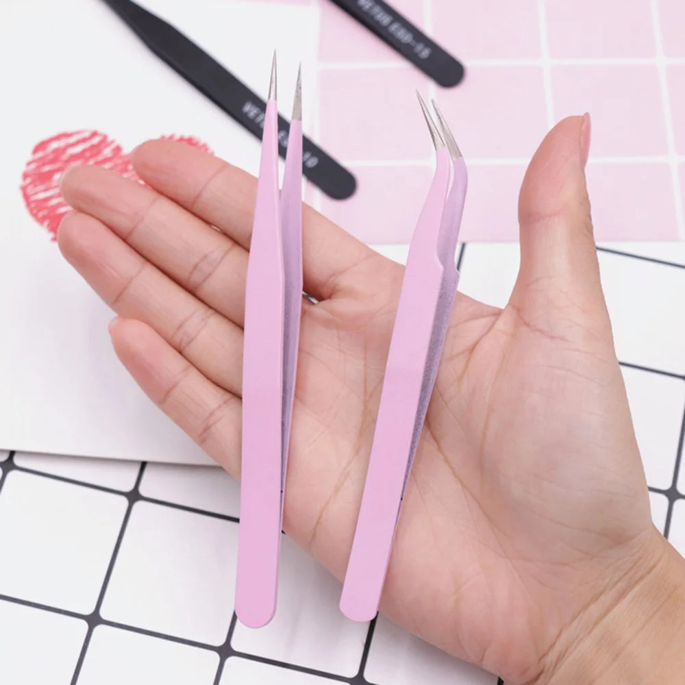 1pcs Stainless Steel Eyelash Extension Clip Pliers Curved Straight Eyebrow Tweezers Soldering Lash Tongs Nail Art Makeup Tools