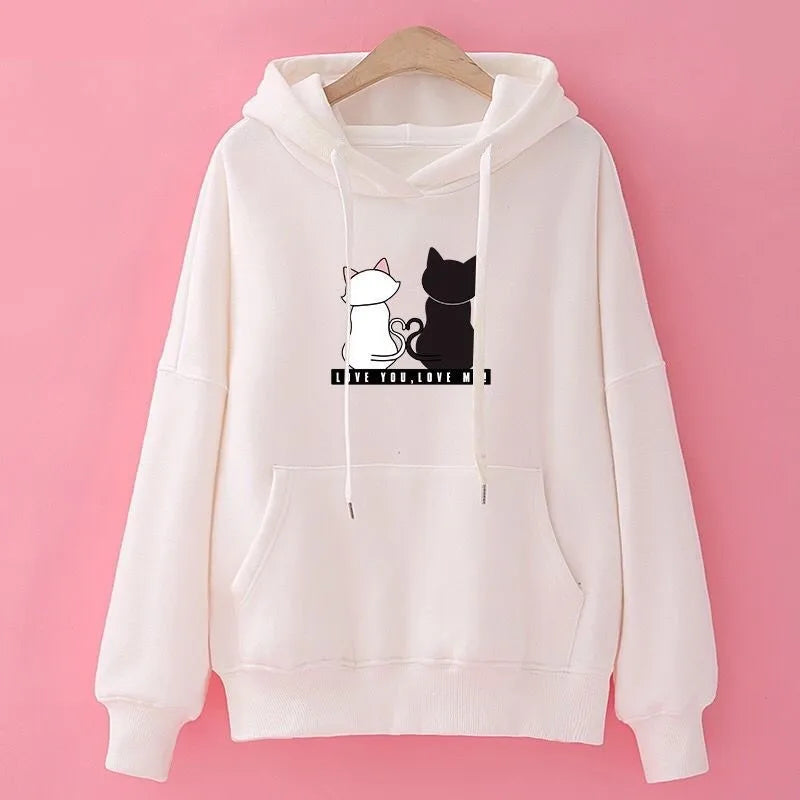2022 Streetwear Hoodies Women Sweatshirt Autumn Spring Long Sleeve Harajuku Cute Cat Print Female Casual Pullover sudadera mujer
