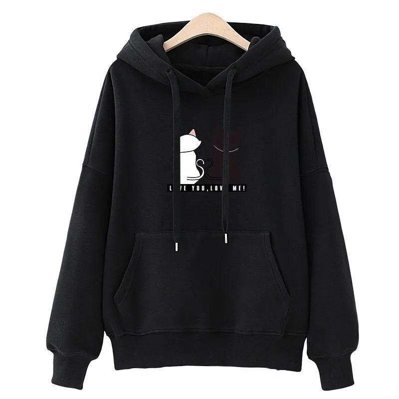 2022 Streetwear Hoodies Women Sweatshirt Autumn Spring Long Sleeve Harajuku Cute Cat Print Female Casual Pullover sudadera mujer