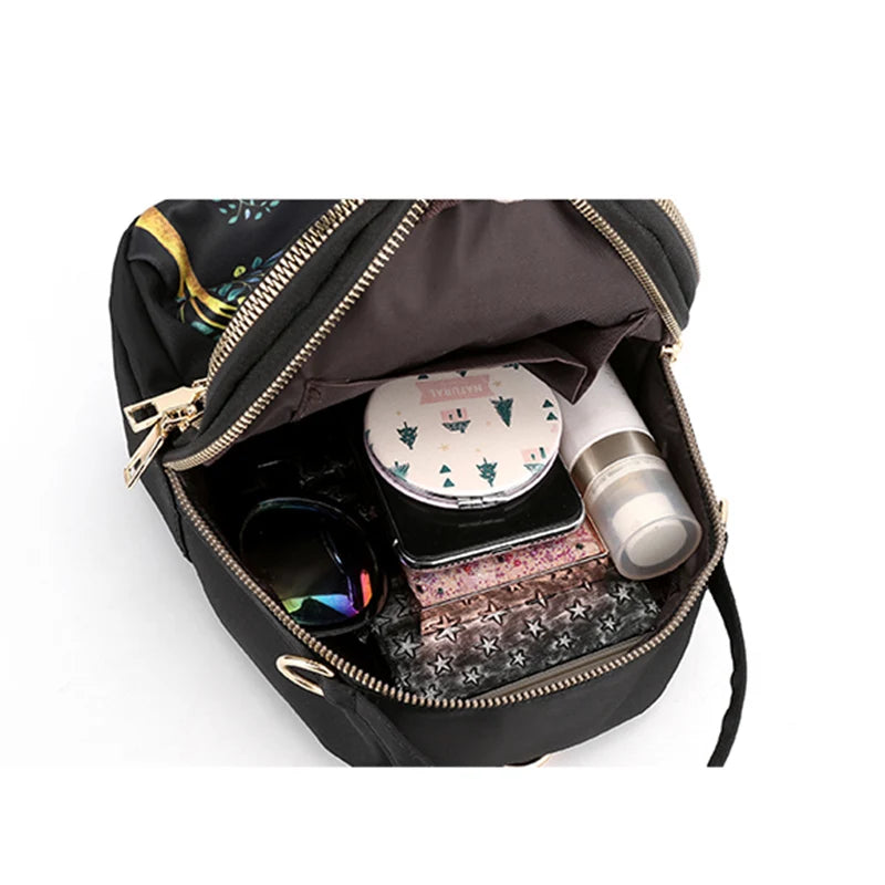Fashion Printing Backpack Women Large Capacity Nylon Rucksack Multilayer Crossbody Bag School Bags Waterproof Travel Knapsack
