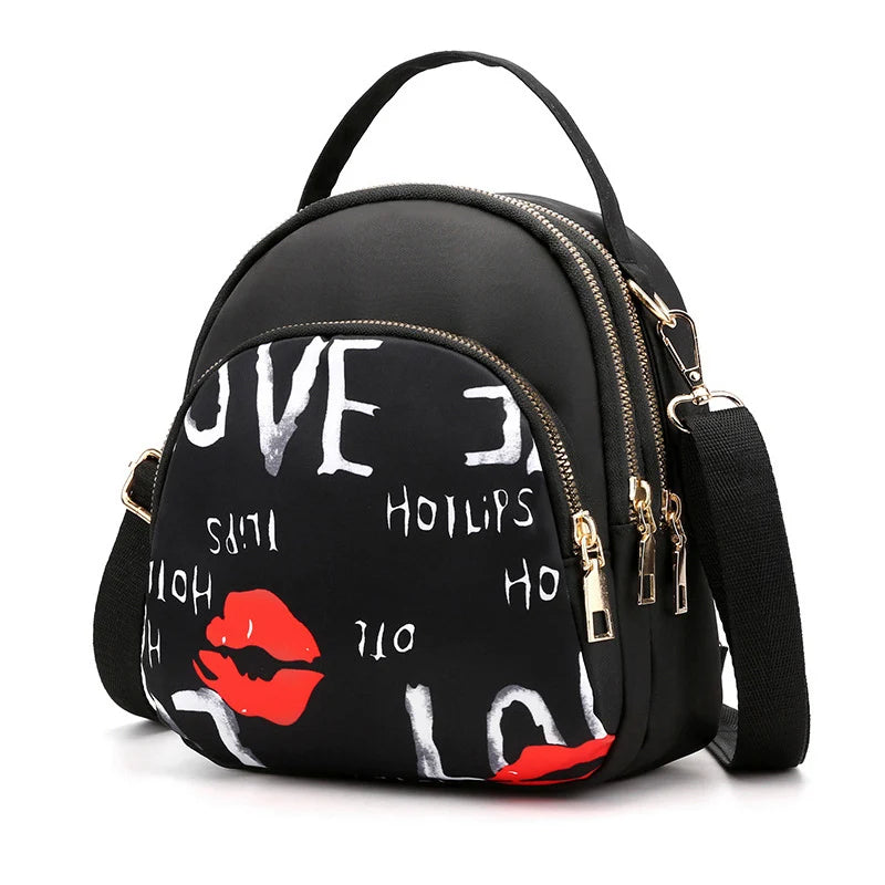Fashion Printing Backpack Women Large Capacity Nylon Rucksack Multilayer Crossbody Bag School Bags Waterproof Travel Knapsack