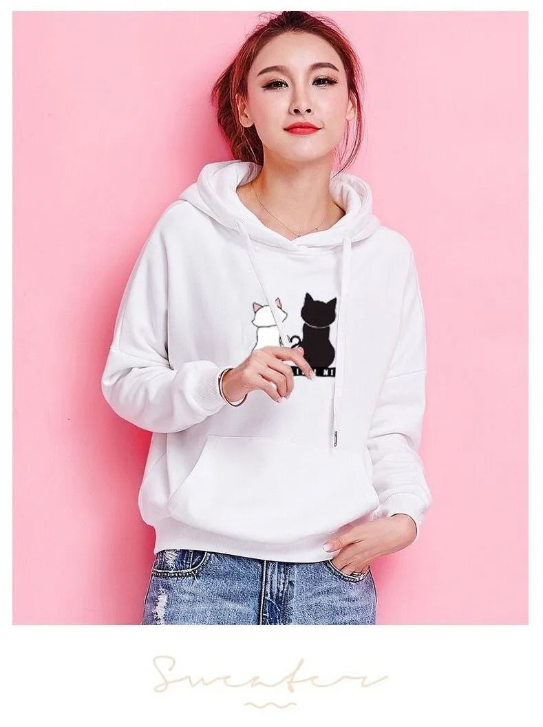 2022 Streetwear Hoodies Women Sweatshirt Autumn Spring Long Sleeve Harajuku Cute Cat Print Female Casual Pullover sudadera mujer