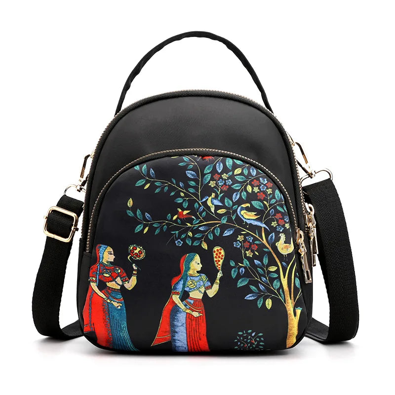 Fashion Printing Backpack Women Large Capacity Nylon Rucksack Multilayer Crossbody Bag School Bags Waterproof Travel Knapsack