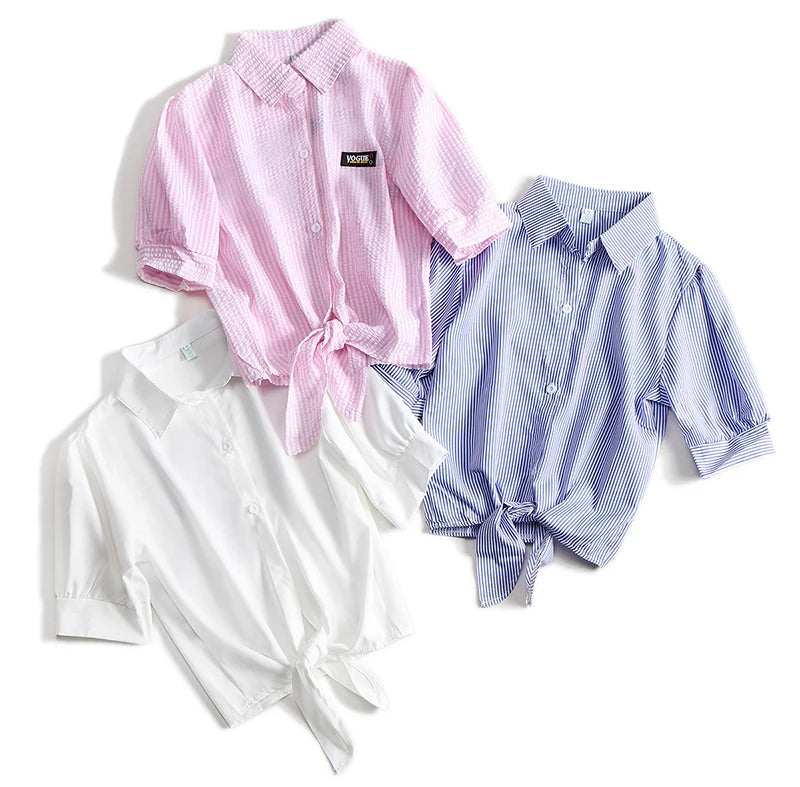 AOSSVIAO Casual Women Shirts 2024 Summer New Fashion Collar Blouse Stripe Buttons White Shirt Women Tops Streetwear