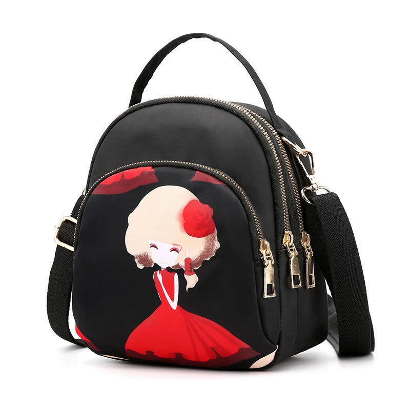 Fashion Printing Backpack Women Large Capacity Nylon Rucksack Multilayer Crossbody Bag School Bags Waterproof Travel Knapsack