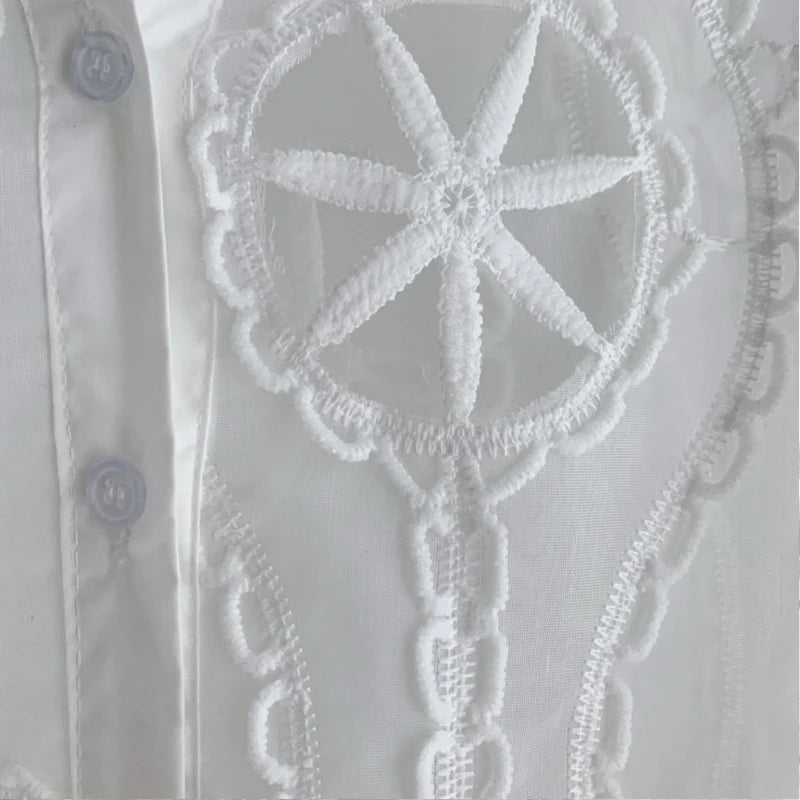 Spring Long Sleeve White Blouse Women Autumn Sexy Hollow Floral Embroidery Shirt Tops Vintage Loose Casual Blouses Blusas 13369