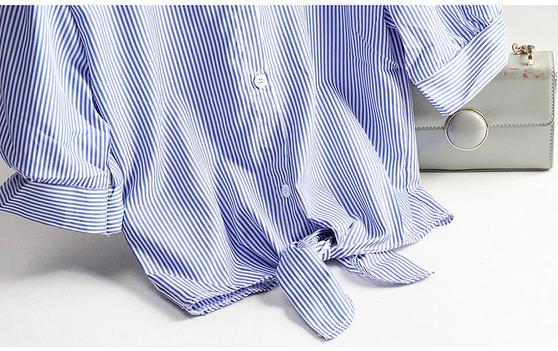 AOSSVIAO Casual Women Shirts 2024 Summer New Fashion Collar Blouse Stripe Buttons White Shirt Women Tops Streetwear