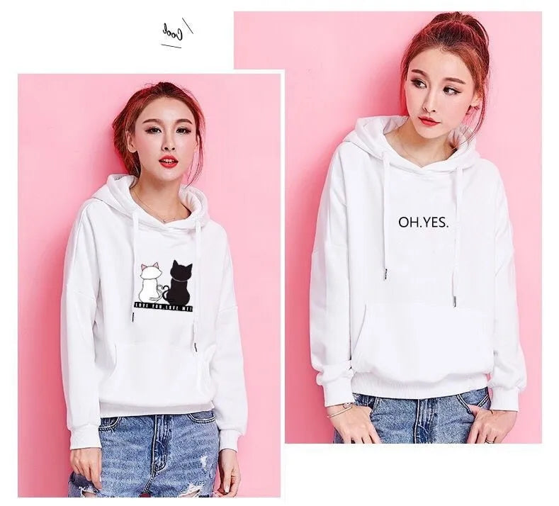2022 Streetwear Hoodies Women Sweatshirt Autumn Spring Long Sleeve Harajuku Cute Cat Print Female Casual Pullover sudadera mujer