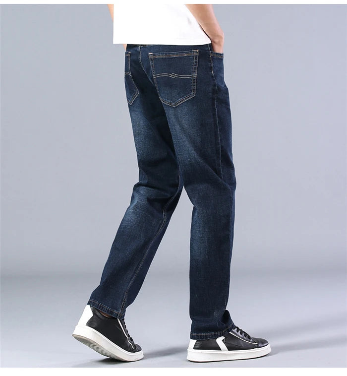 2023 New Classic Men's Thin Blue Jeans Advanced Stretch Loose Straight Denim Trousers Male Brand Pants Plus Size 40 42 44