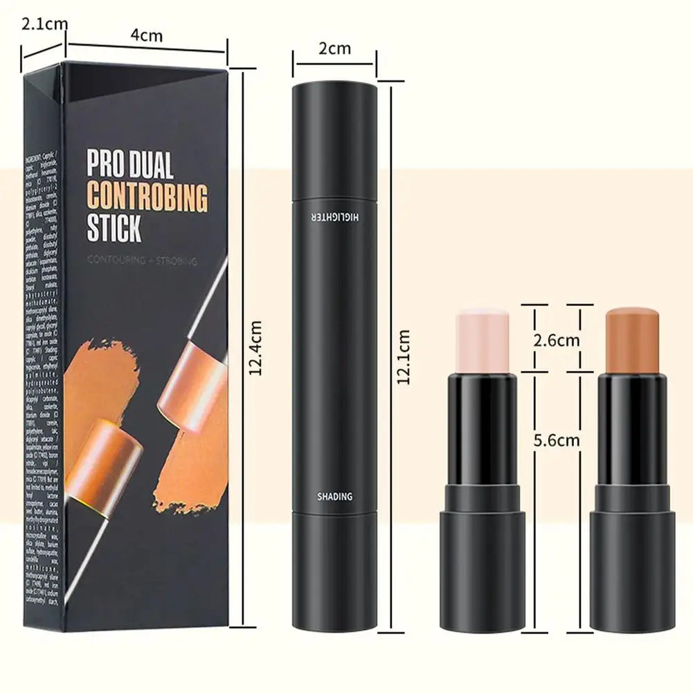 2 In1 Contouring Stick Double Headed Facial Highlighter And Contouring Stick Pen 3D Face Brightens & Shades Makeup Stick Long