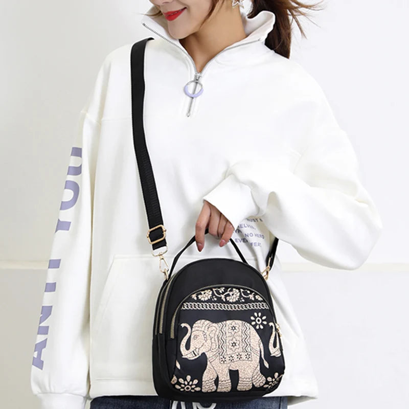 Fashion Printing Backpack Women Large Capacity Nylon Rucksack Multilayer Crossbody Bag School Bags Waterproof Travel Knapsack