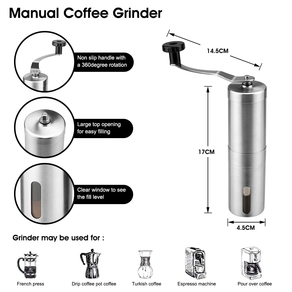 Manual Coffee Grinder with Conical Core Stainless Steel Portable Grinder Hand made Portable Coffee Mill Coffee Accessories