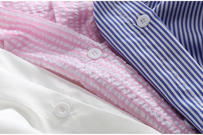 AOSSVIAO Casual Women Shirts 2024 Summer New Fashion Collar Blouse Stripe Buttons White Shirt Women Tops Streetwear