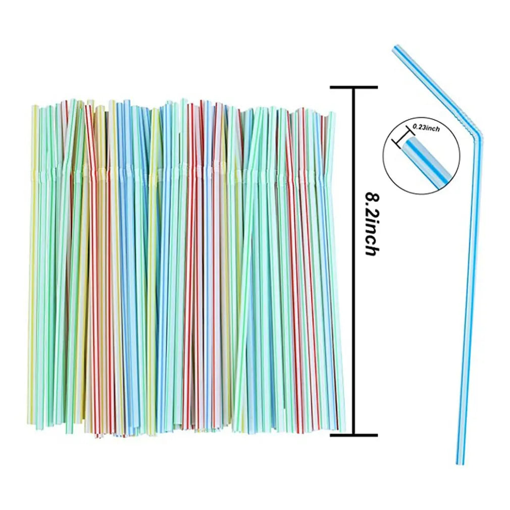 100Pcs Colorful Disposable Plastic Curved Drinking Straws Reusable Straw 21cm Wedding Party Bar Drink Accessories Birthday
