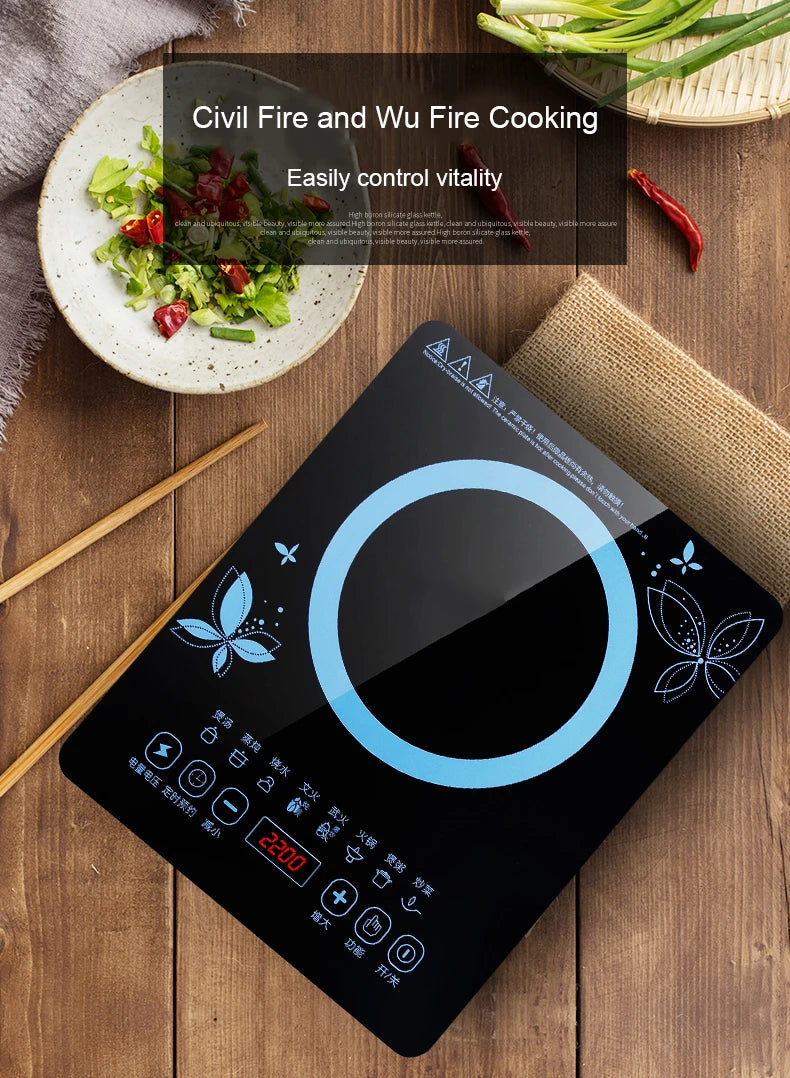 DMWD Electric 2200W 220V Touch Control Induction Cooker Electromagnetic Oven Hot Pot Heating Stove Adjustable 8 Mode EU US