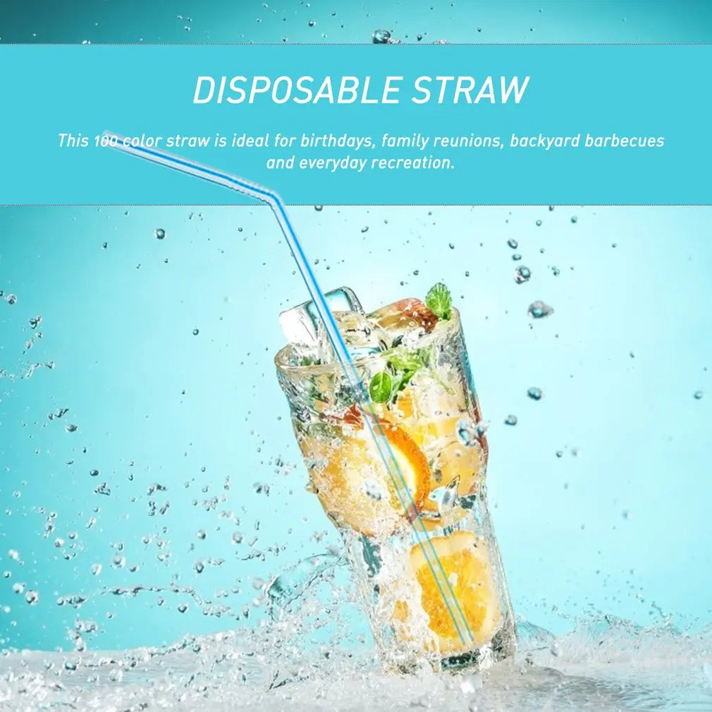 100Pcs Colorful Disposable Plastic Curved Drinking Straws Reusable Straw 21cm Wedding Party Bar Drink Accessories Birthday