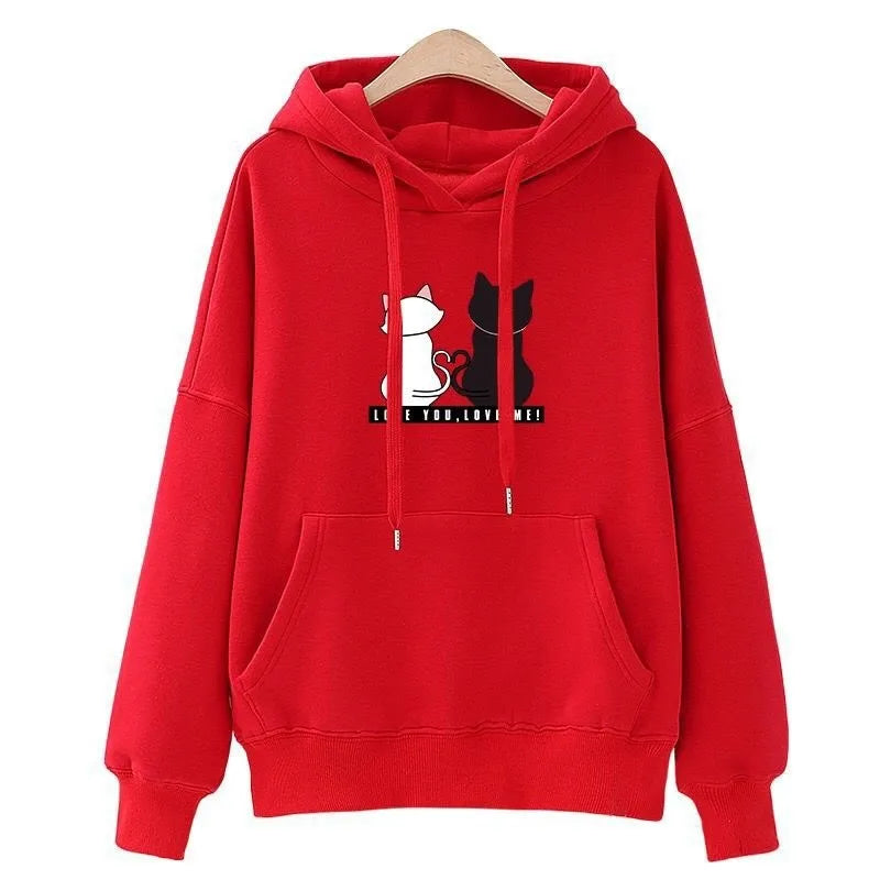 2022 Streetwear Hoodies Women Sweatshirt Autumn Spring Long Sleeve Harajuku Cute Cat Print Female Casual Pullover sudadera mujer