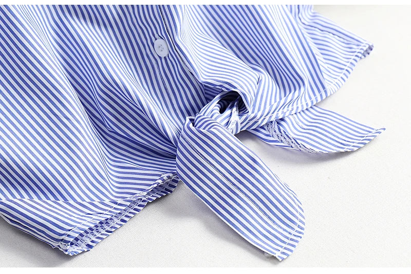 AOSSVIAO Casual Women Shirts 2024 Summer New Fashion Collar Blouse Stripe Buttons White Shirt Women Tops Streetwear