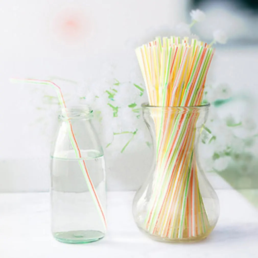 100Pcs Colorful Disposable Plastic Curved Drinking Straws Reusable Straw 21cm Wedding Party Bar Drink Accessories Birthday