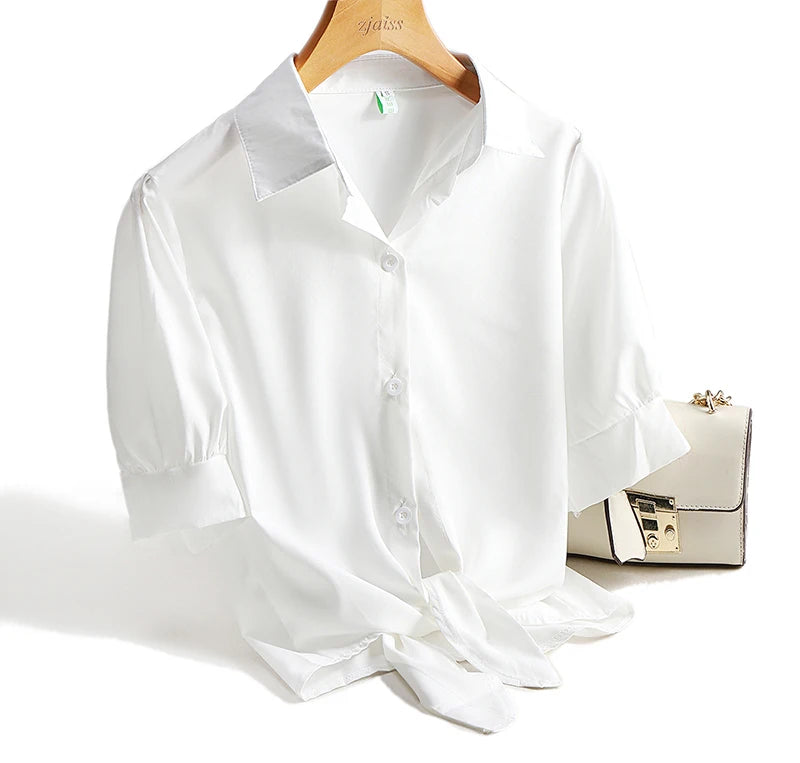 AOSSVIAO Casual Women Shirts 2024 Summer New Fashion Collar Blouse Stripe Buttons White Shirt Women Tops Streetwear