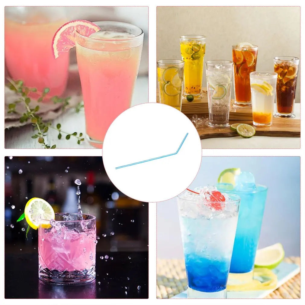 100Pcs Colorful Disposable Plastic Curved Drinking Straws Reusable Straw 21cm Wedding Party Bar Drink Accessories Birthday