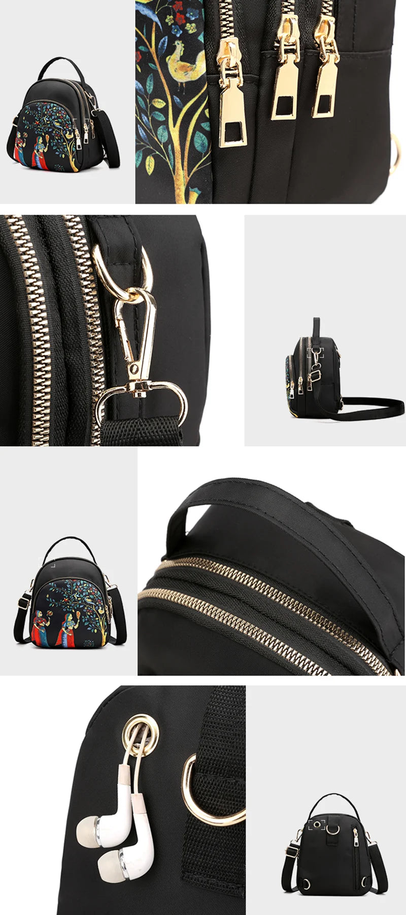 Fashion Printing Backpack Women Large Capacity Nylon Rucksack Multilayer Crossbody Bag School Bags Waterproof Travel Knapsack