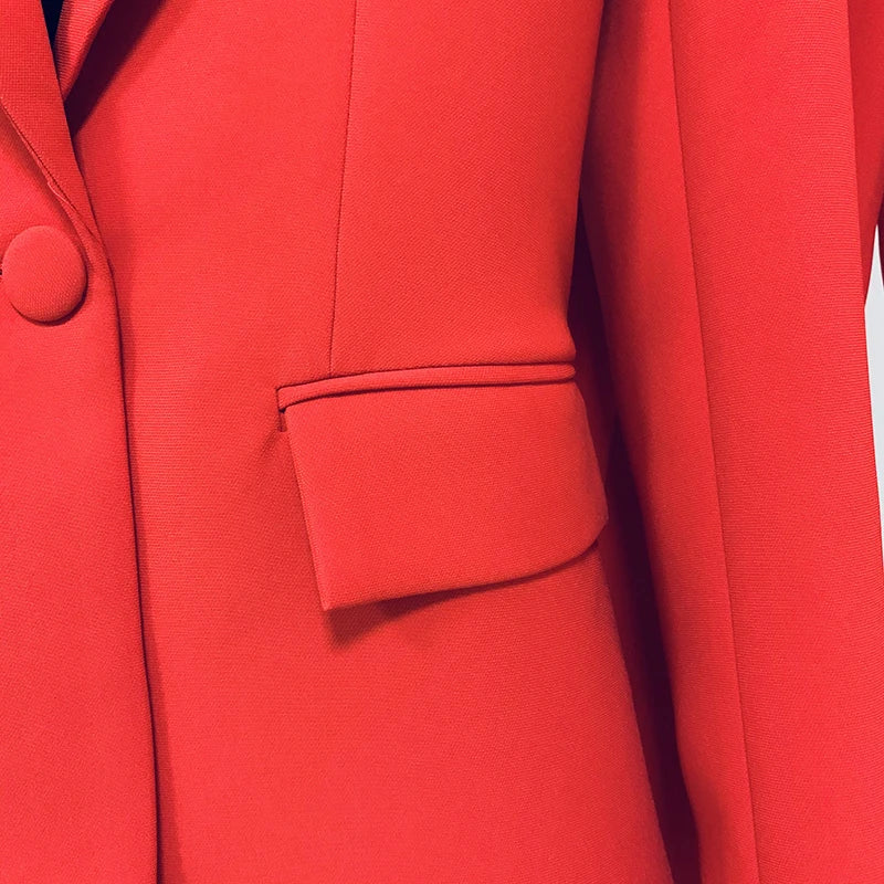 HIGH QUALITY New Fashion 2024 Designer Blazer Suit Set Women's Single Button Red Blazer Flare Pants Suit