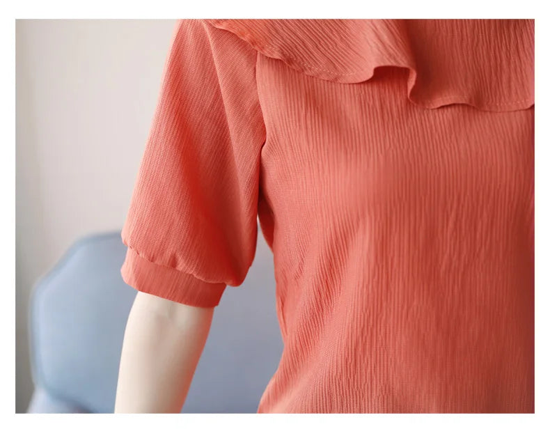 Blusas Mujer De Moda 2024 Summer Women Blouses Short Sleeve Chiffon Blouse Off Shoulder Blouse Tops Womens Tops And Blouses B381