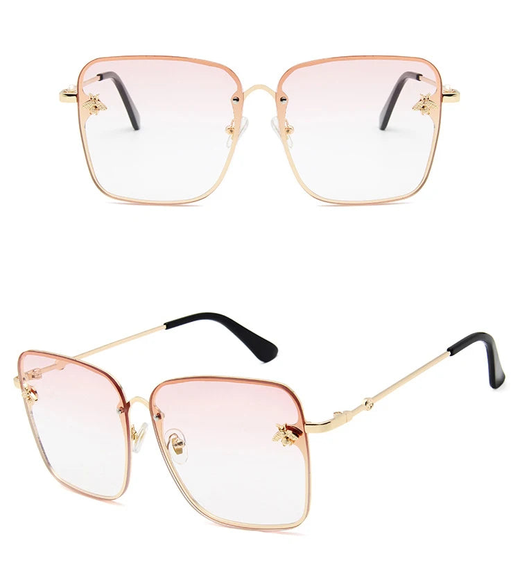TOYEARN 2024 New Fashion Lady Oversized Rimless Square Sunglasses Women Small Bee Glasses Gradient Sun Glasses For Female UV400