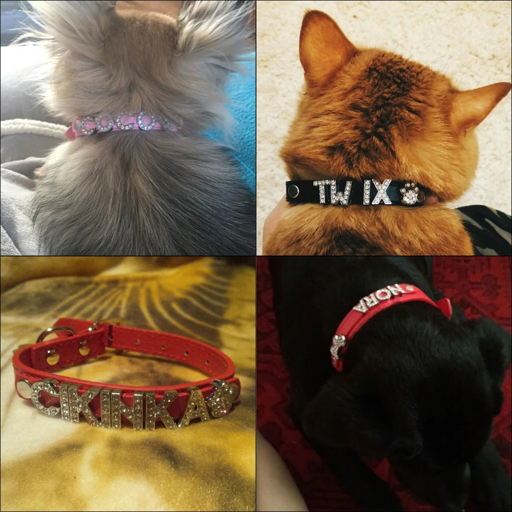 Bling Rhinestone Puppy Dog Collars Personalized Small Dogs Chihuahua Collar Custom Necklace Free Name Charms Pet Accessories