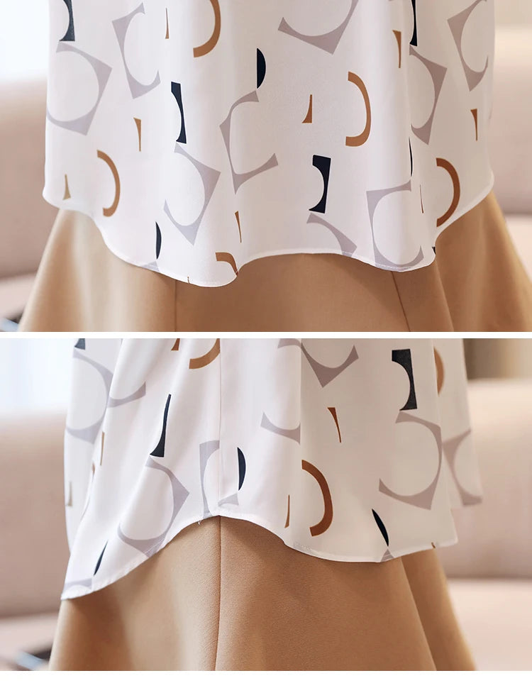 Fashion Women's Clothing Summer Printed Chiffon Blouse Casual Puff Half Sleeve Office Shirt Korean Stand Collar Tops Blusas 2480