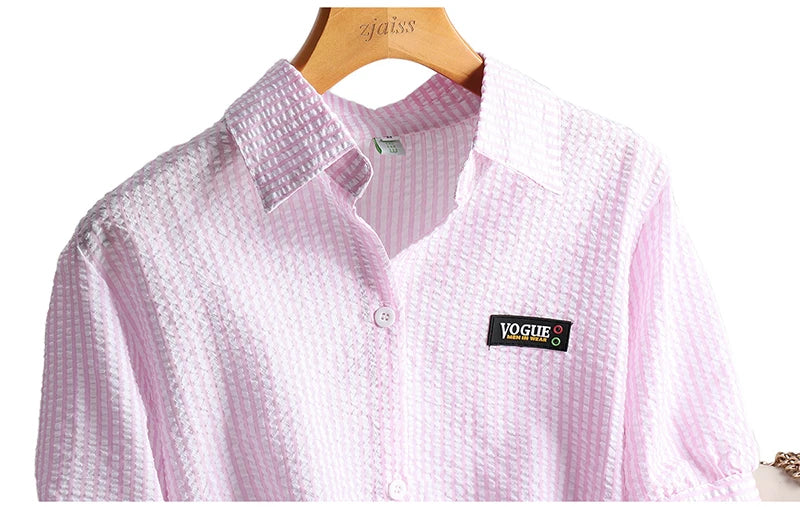 AOSSVIAO Casual Women Shirts 2024 Summer New Fashion Collar Blouse Stripe Buttons White Shirt Women Tops Streetwear