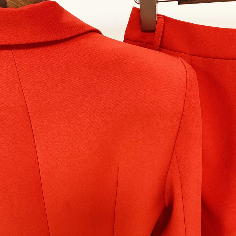 HIGH QUALITY New Fashion 2024 Designer Blazer Suit Set Women's Single Button Red Blazer Flare Pants Suit