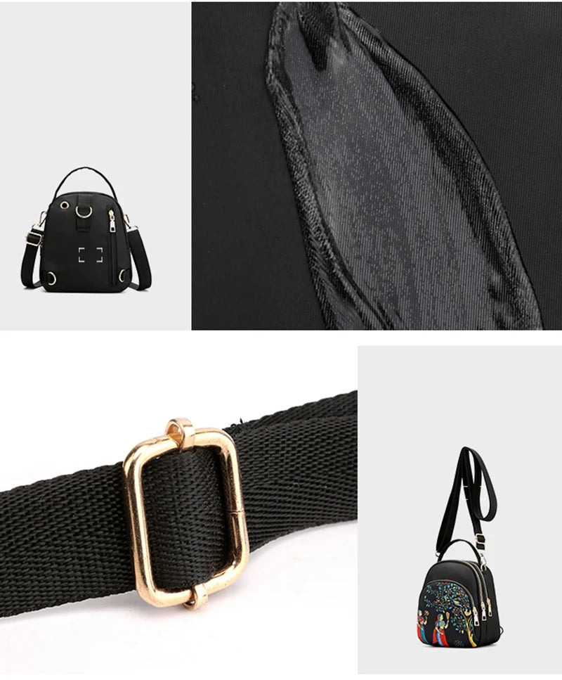 Fashion Printing Backpack Women Large Capacity Nylon Rucksack Multilayer Crossbody Bag School Bags Waterproof Travel Knapsack