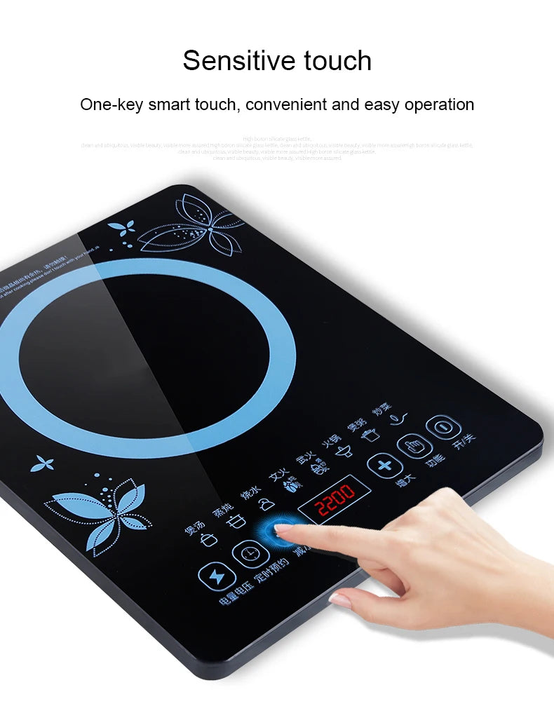 DMWD Electric 2200W 220V Touch Control Induction Cooker Electromagnetic Oven Hot Pot Heating Stove Adjustable 8 Mode EU US