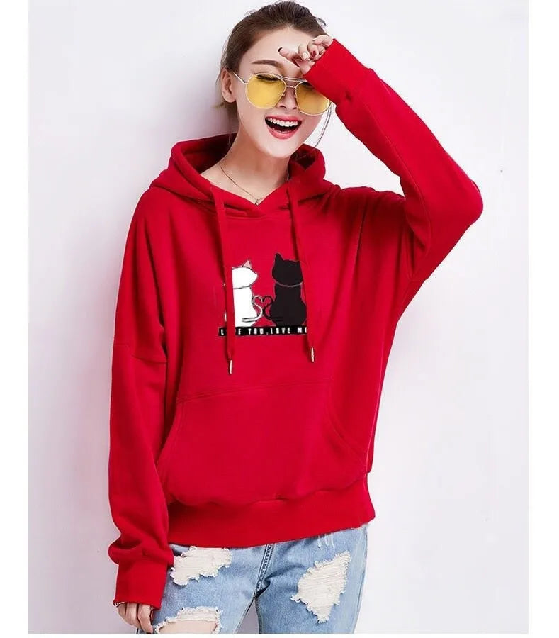 2022 Streetwear Hoodies Women Sweatshirt Autumn Spring Long Sleeve Harajuku Cute Cat Print Female Casual Pullover sudadera mujer