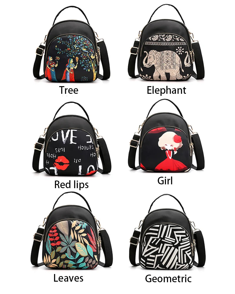 Fashion Printing Backpack Women Large Capacity Nylon Rucksack Multilayer Crossbody Bag School Bags Waterproof Travel Knapsack