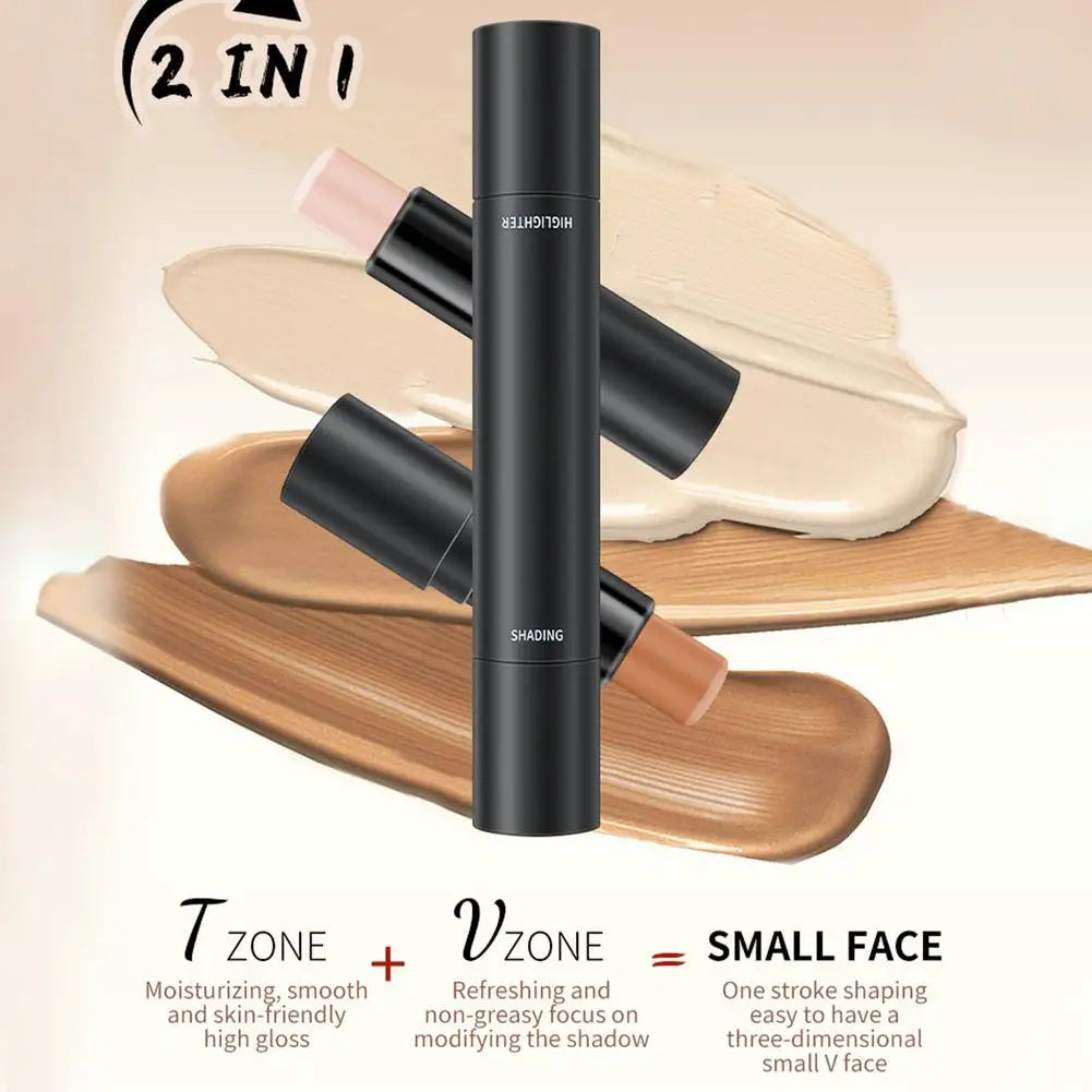2 In1 Contouring Stick Double Headed Facial Highlighter And Contouring Stick Pen 3D Face Brightens & Shades Makeup Stick Long