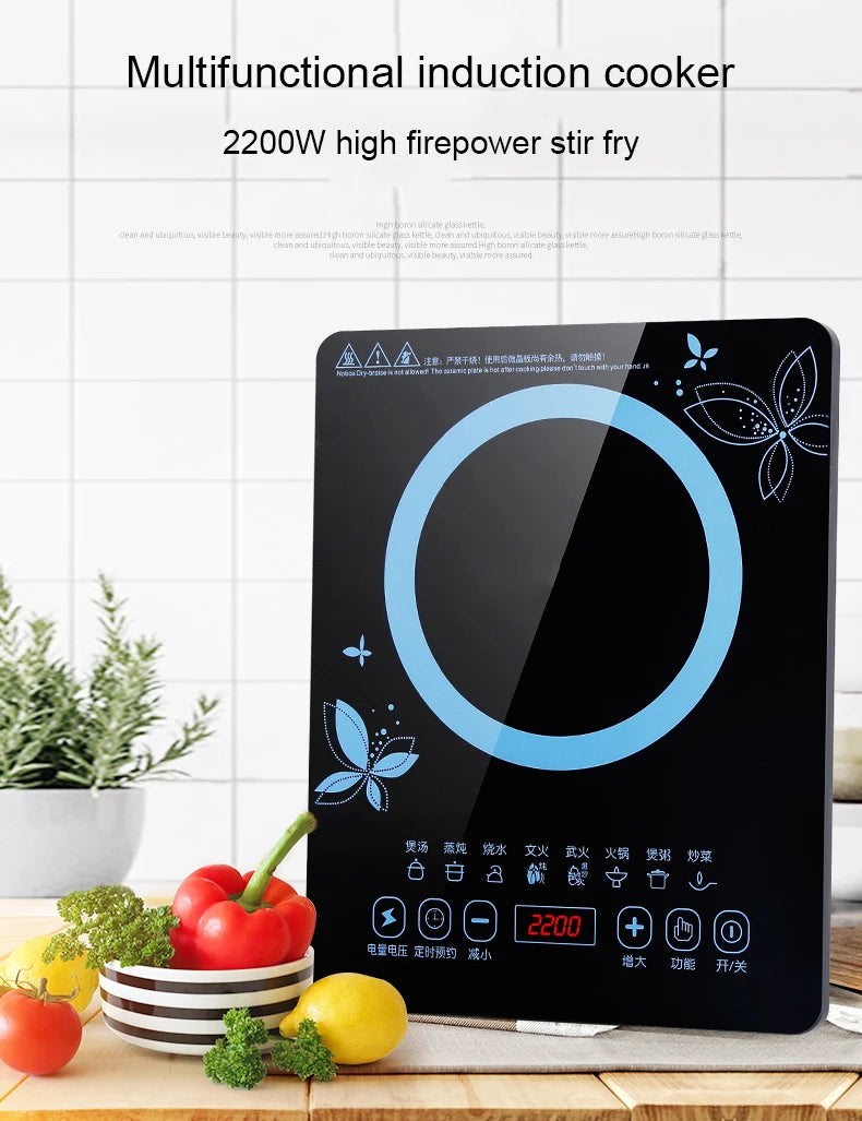 DMWD Electric 2200W 220V Touch Control Induction Cooker Electromagnetic Oven Hot Pot Heating Stove Adjustable 8 Mode EU US