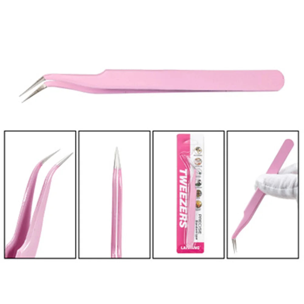 1pcs Stainless Steel Eyelash Extension Clip Pliers Curved Straight Eyebrow Tweezers Soldering Lash Tongs Nail Art Makeup Tools