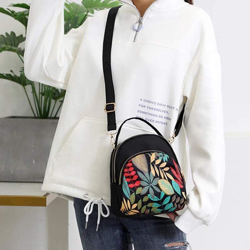 Fashion Printing Backpack Women Large Capacity Nylon Rucksack Multilayer Crossbody Bag School Bags Waterproof Travel Knapsack