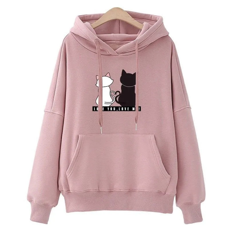 2022 Streetwear Hoodies Women Sweatshirt Autumn Spring Long Sleeve Harajuku Cute Cat Print Female Casual Pullover sudadera mujer