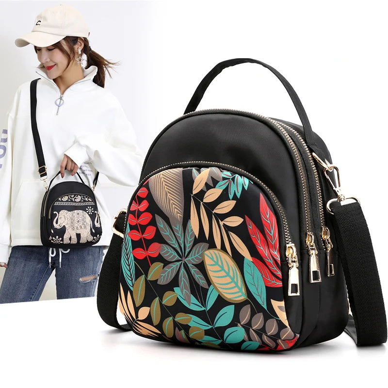 Fashion Printing Backpack Women Large Capacity Nylon Rucksack Multilayer Crossbody Bag School Bags Waterproof Travel Knapsack