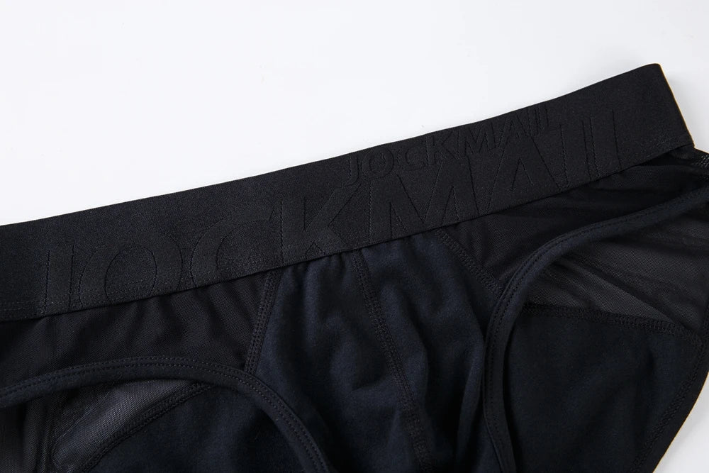 Jockmail Sexy Men's Underwear Briefs Cotton Low Rise Underpant Net yarn Lace , Breathable Summer Shorts calzoncillos hombre slip