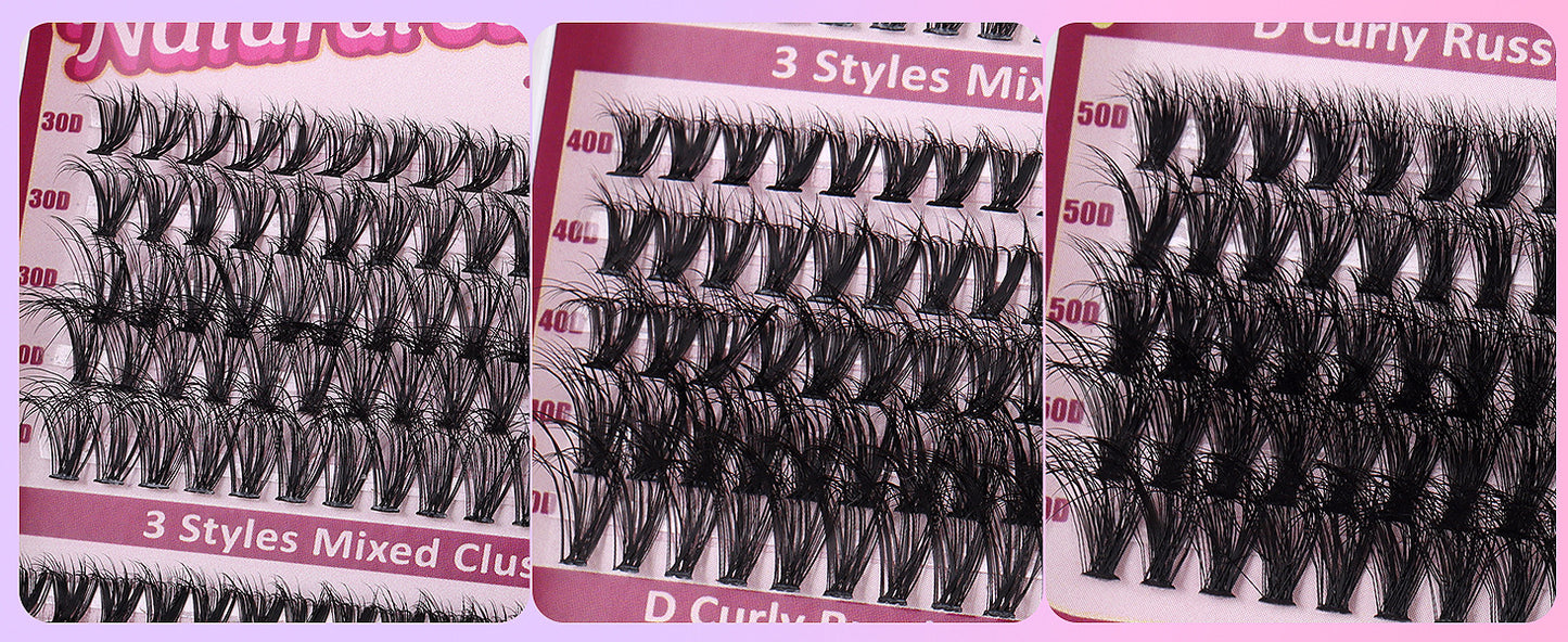 Large Capacity DIY 30 40 50 60 80 D Mix False Individual Lashes Kit Bond and Seal Tweezers Comb Set Wispy Soft Thick Fake Lash