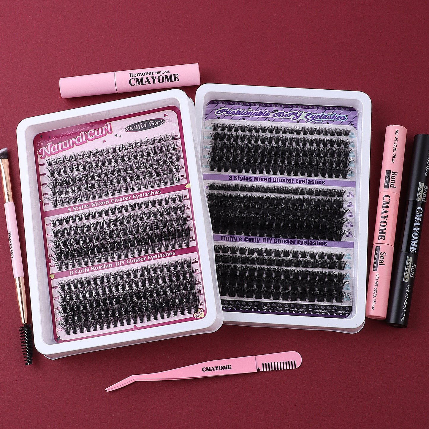 Large Capacity DIY 30 40 50 60 80 D Mix False Individual Lashes Kit Bond and Seal Tweezers Comb Set Wispy Soft Thick Fake Lash